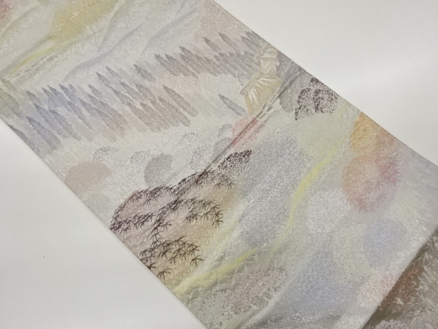 JAPANESE FUKURO OBI / PLATINUM FOIL / WOVEN TREES